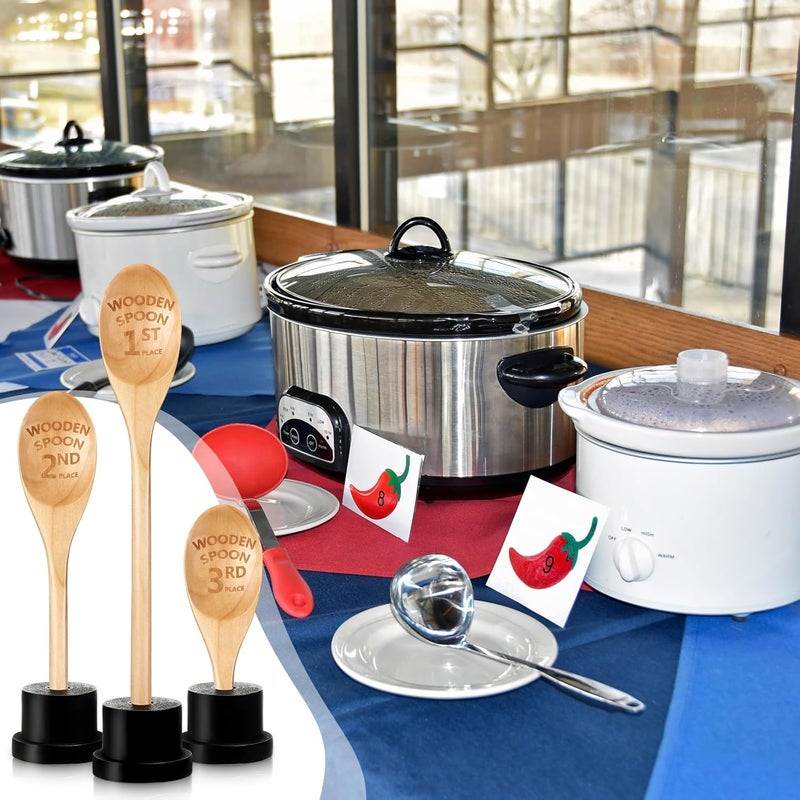 Highergo 3 Pieces Golden Spoon Award Trophies Set Chili Cook Off Wood Spoon Prizes Wooden Laser Engraved with Wooden Trophy Base Cooking Baking Gifts for Bake Off Chili - Image 5